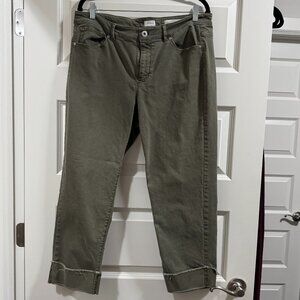 J. Jill Denim Olive Green Cropped & Cuffed Jeans Sz 14